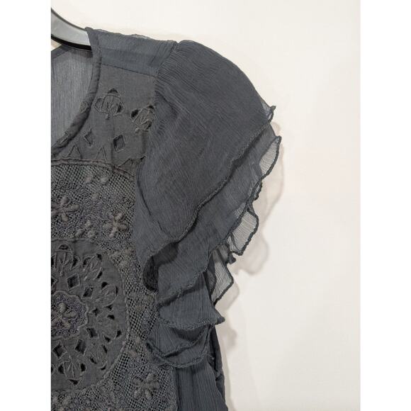 Zadig & Voltaire Deluxe Thuy Embroidered Sheer Blouse Black Size Medium - Picture 5 of 8